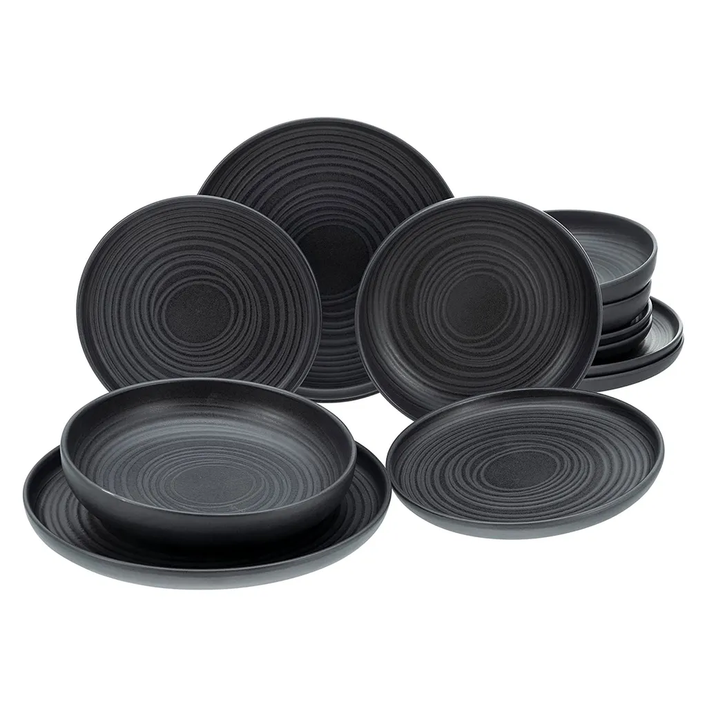 CreaTable 23861 Tafelservice Uno Für 4 Personen, Steinzeug, Schwarz (1 Set, 12-teilig) 6 CreaTable 23861 Tafelservice Uno Für 4 Personen, Steinzeug, Schwarz (1 Set, 12-teilig) – Bild 4