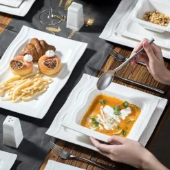 MALACASA, Serie Mario, 28-teilig Kombiservice Aus Porzellan Geschirrset Mit Je 6 Schalen, 6 Dessertteller, 6 Suppenteller, 6 Speiseteller, 2 Rechteckige Platten Und 2 Salz- Und Pfefferdosen -Esstisch Lieferungen Rabatte 00848828380ea1cc516743136899276b