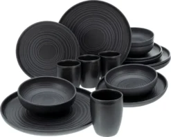 CreaTable 23860 Kombiservice Uno Für 4 Personen, Steinzeug, Schwarz (1 Set, 16-teilig) -Esstisch Lieferungen Rabatte 01da68474a60104472e058643999d157