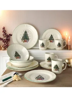 CreaTable 14959 Kombiservice Tannenbaum Für 4 Personen, Steingut, Creme/grün (1 Set, 16-teilig) -Esstisch Lieferungen Rabatte 0250e285bf932e3a2f78c16367f51380