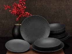 CreaTable 23211 Tafelservice Elements Collection Vesuvio Black Für 4 Personen, Steinzeug, Schwarz/grau (1 Set, 12-teilig) -Esstisch Lieferungen Rabatte 0511c98e77bb564c456814dbfb27579a