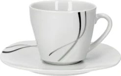 Van Well Kombiservice Silver Night 62-tlg 6 Personen, Tafel + Kaffee + Zubehör, Linien-Dekor -Esstisch Lieferungen Rabatte 09cf189423f594bbbea84c4e359ccd1d