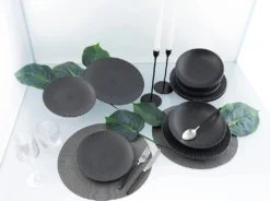 CreaTable 23211 Tafelservice Elements Collection Vesuvio Black Für 4 Personen, Steinzeug, Schwarz/grau (1 Set, 12-teilig) -Esstisch Lieferungen Rabatte 0a7b287f323994c4f5db7480f37749ac