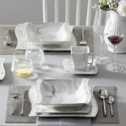 MALACASA, Serie Flora, 60 Tlg. Marmor Porzellan Geschirrset Kombiservice Tafelservice Mit Je 12 Kaffeetassen, 12 Untertassen, 12 Dessertteller, 12 Suppenteller Und 12 Flachteller -Esstisch Lieferungen Rabatte 0abc63e8fbf484a0fe533c38afc2e705