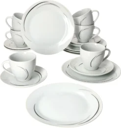 Mambo-Cat Kaffee-Tasse Porzellan-Becher Geschirr-Set Schüssel Bowl-Schale Tafel-Zubehör Suppen-Schälchen Speise-Teller Käse-Wurst Ess-Platte Frühstücks-Buffet Brunch Kuchen-Dessert Home Streifen-Grau Schwarz-Creme Kombi-Service Sechs-Personen -Esstisch Lieferungen Rabatte 0b61d6a9c8160eebb22976d32cd622bc 1