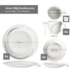 Mambo-Cat Kaffee-Tasse Porzellan-Becher Geschirr-Set Schüssel Bowl-Schale Tafel-Zubehör Suppen-Schälchen Speise-Teller Käse-Wurst Ess-Platte Frühstücks-Buffet Brunch Kuchen-Dessert Home Streifen-Grau Schwarz-Creme Kombi-Service Sechs-Personen -Esstisch Lieferungen Rabatte 0c02df588bed056bd0fb9869f6e1ec8f