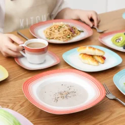 VEWEET Tafelservice 'SPARK' Aus Porzellan, 60-tlg Kombiservice, Kaffeetassen, Untertasse, Dessertteller, Speiseteller Und Suppenteller, Komplettservice Für 12 Personen -Esstisch Lieferungen Rabatte 0c60c1ba777801885d71e338ed319753