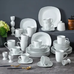 MALACASA, Serie Elisa, 50-teilig Tafelservice Aus Porzellan Für 6 Personen, Kombiservice Frühstückservice Kaffeeservice Mit Eierbecher, Kaffeetassen, Untertassen, Müslischalen, Dessertteller -Esstisch Lieferungen Rabatte 0fff2d372201425aa018fdc19d09c4b6