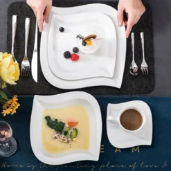 MALACASA, Serie Elvira, 60 Tlg. Cremeweiß Porzellan Geschirrset Kombiservice Tafelservice Mit Tassen, Untertassen, Dessertteller, Suppenteller Und Flachteller Für 12 Person -Esstisch Lieferungen Rabatte 148e42c0e579bddc24e25588afcf53ba