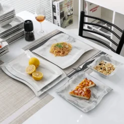 MALACASA, Serie Flora, 32 Tlg. Marmor Porzellan Geschirrset Kombiservice Tafelservice Mit 6 Schalen, 6 Dessertteller, 6 Suppenteller, 6 Speiseteller, 6 Becher Und 2 Rechteckige Servierplatte -Esstisch Lieferungen Rabatte 1a3d580aa820a0e91af2813c71169c74