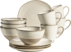 Mäser 931818 Frühstücksset Nottingham Für 4 Personen, Steinzeug, Beige (1 Set, 12-teilig)