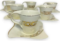 Esstisch Lieferungen Rabatte 21 12-teiliges Medusa Mäander Kaffeeservice Mit Goldschliff Kaffeetassen Für 6 Personen 6 Tassen + 6 Untertassen Weiß-Gold Genießen Servieren Kaffee
