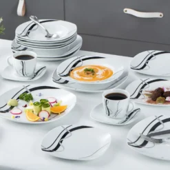 VEWEET, Serie 'Fiona', 100-teilig Porzellan Tafelservice Set, Kombiservice Mit Dessertteller, Speiseteller, Suppenteller, Müslischalen, Kaffeebecher, Kaffeetassen Set, Eierbecher, Milch- Und Zuckerset -Esstisch Lieferungen Rabatte 1f81b87145a95e42484bef2381e72c3a
