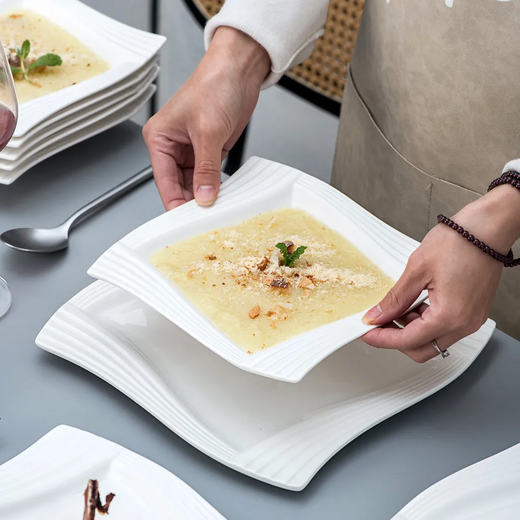 MALACASA, Serie Amparo, Cremeweiß Porzellan Tafelservice 12 Tlg. Set Speiseteller Und Suppenteller Geschirrset Für 6 Personen 6 MALACASA, Serie Amparo, Cremeweiß Porzellan Tafelservice 12 Tlg. Set Speiseteller Und Suppenteller Geschirrset Für 6 Personen – Bild 4