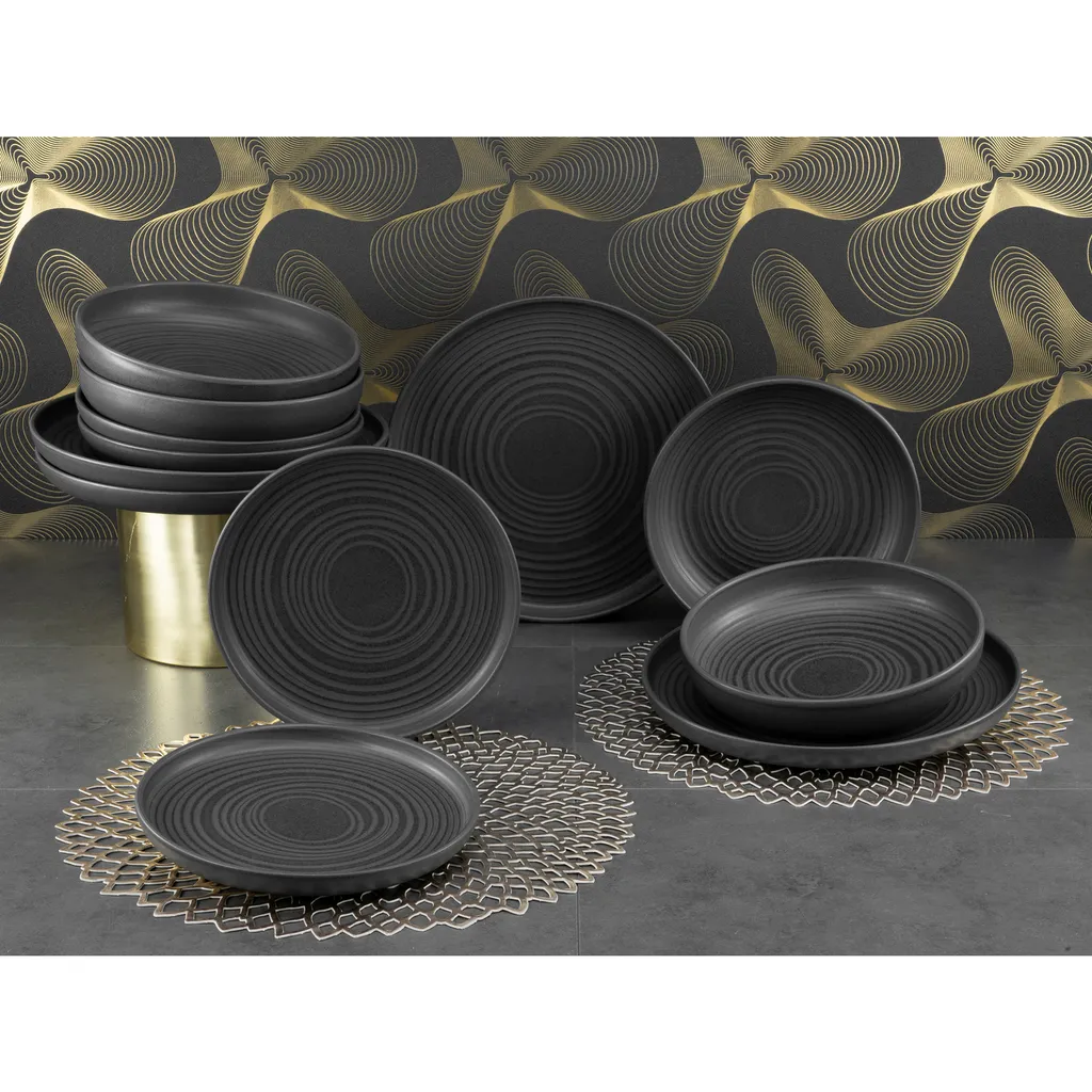 CreaTable 23861 Tafelservice Uno Für 4 Personen, Steinzeug, Schwarz (1 Set, 12-teilig) 4 CreaTable 23861 Tafelservice Uno Für 4 Personen, Steinzeug, Schwarz (1 Set, 12-teilig) – Bild 2