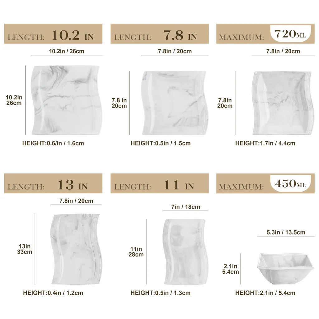 MALACASA, Serie Flora, 26 Tlg. Marmor Porzellan Geschirrset Kombiservice Tafelservice Mit 6 Schalen, 6 Dessertteller, 6 Suppenteller, 6 Speiseteller, 2 Rechteckigen Platten 4 MALACASA, Serie Flora, 26 Tlg. Marmor Porzellan Geschirrset Kombiservice Tafelservice Mit 6 Schalen, 6 Dessertteller, 6 Suppenteller, 6 Speiseteller, 2 Rechteckigen Platten – Bild 2