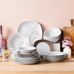 VEWEET Tafelservice 'Nikita' Aus Porzellan, 24 Teilig Geschirrset Beinhatlet Müslischalen, Dessertteller, Speiseteller Und Suppenteller, Geschirrservice Für 6 Personen -Esstisch Lieferungen Rabatte 387062938625aab4df13c3c4021f6217