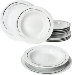 Mambo-Cat Kaffee-Tasse Porzellan-Becher Geschirr-Set Schüssel Bowl-Schale Tafel-Zubehör Suppen-Schälchen Speise-Teller Käse-Wurst Ess-Platte Frühstücks-Buffet Brunch Kuchen-Dessert Home Streifen-Grau Schwarz-Creme Kombi-Service Sechs-Personen -Esstisch Lieferungen Rabatte 3d4d45593f3714bde53bf44580a7525a