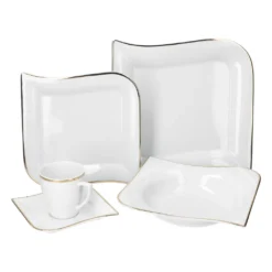 30tlg Geschirrset Silverline Kombi 6Pers Gold Kaffee Unterteller Kuchen/Speiseteller Suppenschale