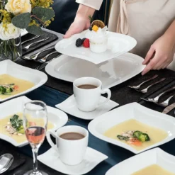 MALACASA, Serie Elvira, 60 Tlg. Cremeweiß Porzellan Geschirrset Kombiservice Tafelservice Mit Tassen, Untertassen, Dessertteller, Suppenteller Und Flachteller Für 12 Person -Esstisch Lieferungen Rabatte 41dcf19a5690ed9119e37dfa66c58493