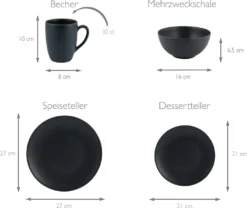 CreaTable 23145 Kombiservice Soft Touch Black Für 4 Personen, Steinzeug, Schwarz (1 Set, 16-teilig) -Esstisch Lieferungen Rabatte 4550bc31fe2e713b48d32f63c29e9692