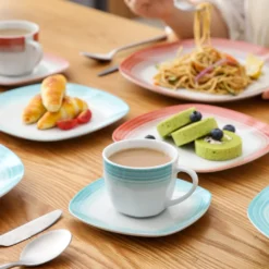 VEWEET Tafelservice 'SPARK' Aus Porzellan, 60-tlg Kombiservice, Kaffeetassen, Untertasse, Dessertteller, Speiseteller Und Suppenteller, Komplettservice Für 12 Personen -Esstisch Lieferungen Rabatte 45b7bde9dcc1f26e9fd3a3485f4c549c