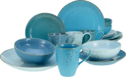 CreaTable 20157 Kombiservice Nature Collection Aqua Für 4 Personen, Steinzeug, Aqua (1 Set, 16-teilig)