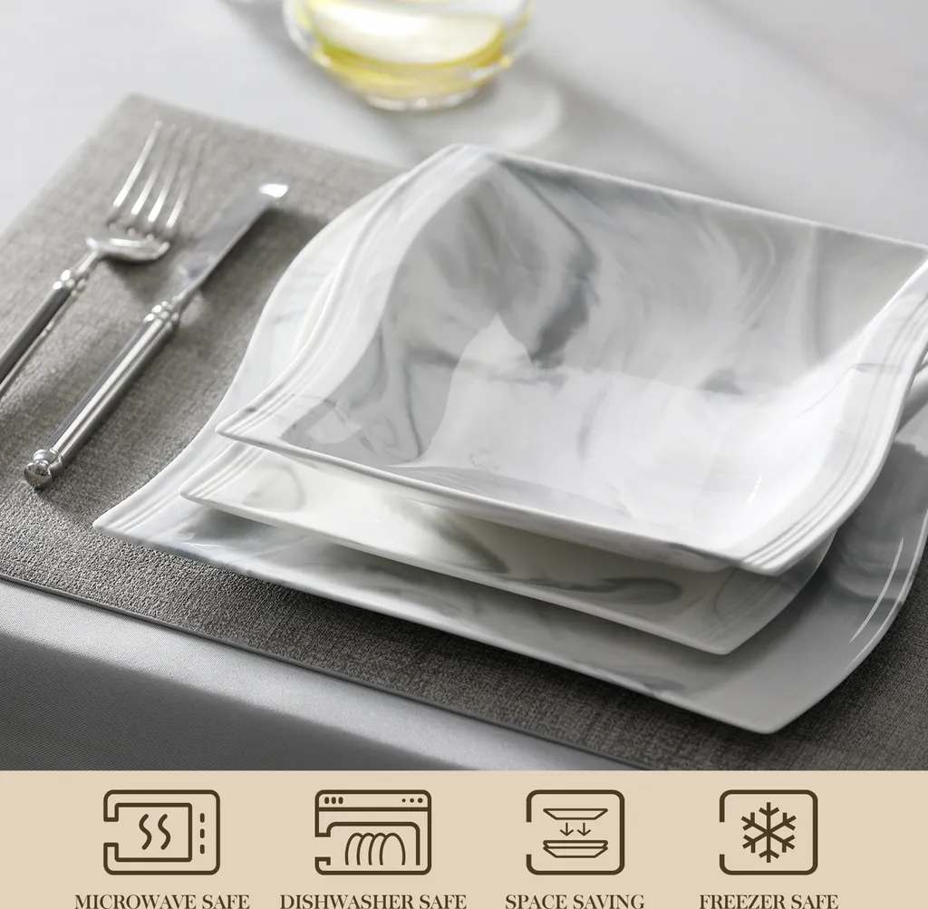 MALACASA, Serie Flora, 30 Tlg. Marmor Porzellan Geschirrset Kombiservice Tafelservice Mit Je 6 Kaffeetassen, 6 Untertassen, 6 Dessertteller, 6 Suppenteller Und 6 Flachteller 5 MALACASA, Serie Flora, 30 Tlg. Marmor Porzellan Geschirrset Kombiservice Tafelservice Mit Je 6 Kaffeetassen, 6 Untertassen, 6 Dessertteller, 6 Suppenteller Und 6 Flachteller – Bild 3