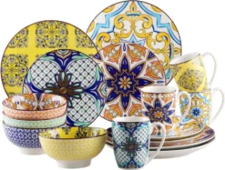 Vancasso Tafelservice Porzellan, JASMIN 16 Teiliges Essgeschirr Kombiservice, Handbemaltes Geschirrset Für 4 Personen, Böhmischer Stil