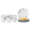 Frühstücksset Palazzo 12tlg. - 6 Teller á 19cm Und 6 Becher á 33cl Aus Weißem Porzellan MitNachbildung-Kreisen In Grau Und Dunkelrot - Für 6 Personen -Esstisch Lieferungen Rabatte 48f15a44c5c3aecf0a65f8ecc5a4c04d