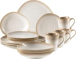 Mäser 931991 Kombiservice La Sinfonia Für 4 Personen, Steinzeug, Beige/creme-weiß (1 Set, 16-teilig)