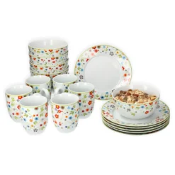 Van Well Frühstücksset 18-tlg. Für 6 Personen Serie Vario Porzellan - Farbe Wählbar, Farbe:flowers