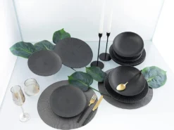 CreaTable 23211 Tafelservice Elements Collection Vesuvio Black Für 4 Personen, Steinzeug, Schwarz/grau (1 Set, 12-teilig) -Esstisch Lieferungen Rabatte 4f86621f0107841d8e1d5e81fcd636d8