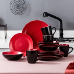 Vancasso Tafelservice Steinzeug, Allegro 16 Teiliges Essgeschirr Kombiservice, Handbemaltes Geschirrset Für 4 Personen, Vintage Rot -Esstisch Lieferungen Rabatte 50e62c95d6f3e83bb8443953eb7add1f