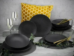 CreaTable 23211 Tafelservice Elements Collection Vesuvio Black Für 4 Personen, Steinzeug, Schwarz/grau (1 Set, 12-teilig) -Esstisch Lieferungen Rabatte 54d12d2f247cae1d35e449c6d080d6df