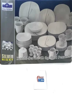 Van Well Kombiservice Silver Night 62-tlg 6 Personen, Tafel + Kaffee + Zubehör, Linien-Dekor -Esstisch Lieferungen Rabatte 553653be6534b87af657350a7c03d8cc