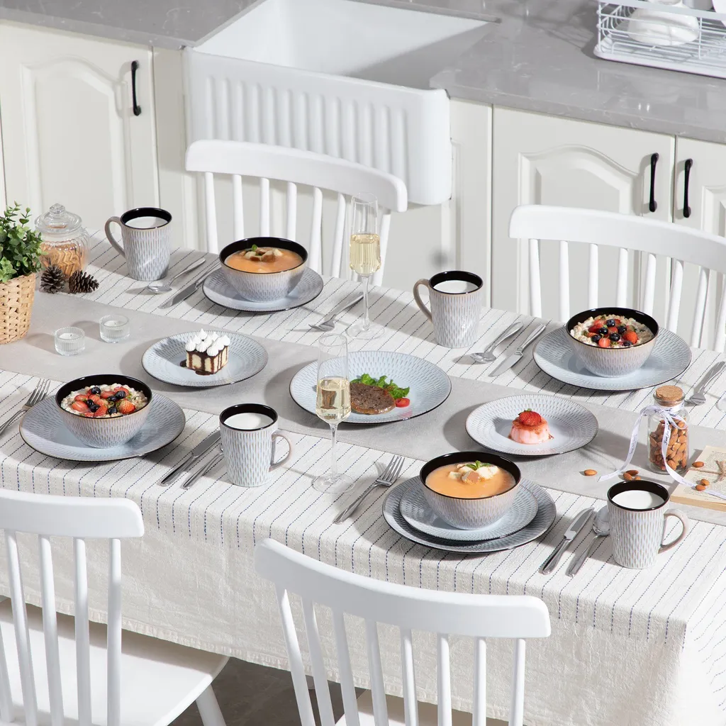 Kombiservice Steinzeug, Vancasso PLUVO Tafelservice, 16-teiliges Ess Geschirrset Mit Je 4 Speisetellern, Kuchentellern, Schalen Und Tassen Für 4 Personen 11 Kombiservice Steinzeug, Vancasso PLUVO Tafelservice, 16-teiliges Ess Geschirrset Mit Je 4 Speisetellern, Kuchentellern, Schalen Und Tassen Für 4 Personen – Bild 9