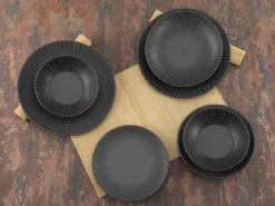 CreaTable 23211 Tafelservice Elements Collection Vesuvio Black Für 4 Personen, Steinzeug, Schwarz/grau (1 Set, 12-teilig) -Esstisch Lieferungen Rabatte 5bfb59095ebe68d37c8a813a8bb802c4