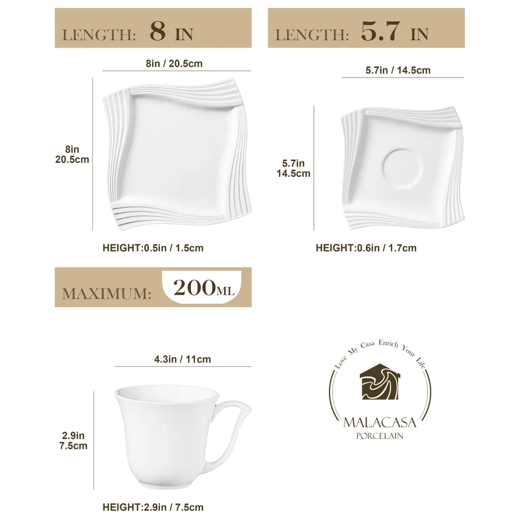 MALACASA, Serie Amparo, 36 Teilig Set Cremeweiß Porzellan Kaffeeservice Dessertteller Kaffeetasse Mit Untertasse 4 MALACASA, Serie Amparo, 36 Teilig Set Cremeweiß Porzellan Kaffeeservice Dessertteller Kaffeetasse Mit Untertasse – Bild 2