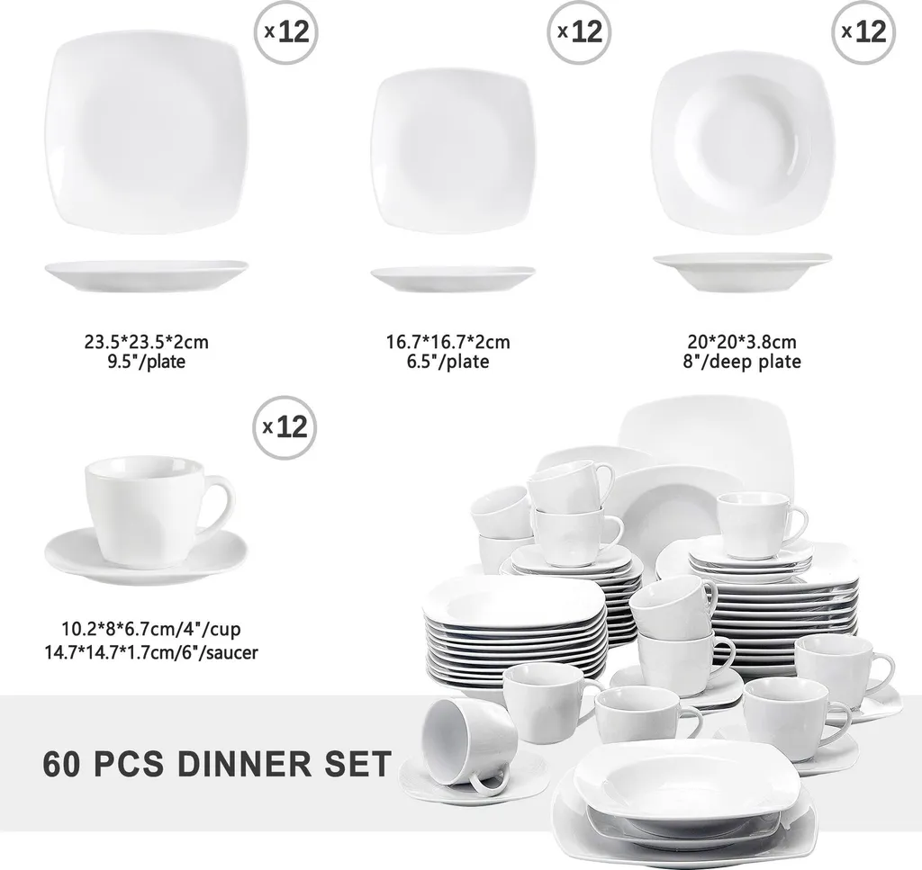 Malacasa Serie Julia, Tafelservice 60-teilig Kombiservice Porzellan Geschirrset Mit Kaffeetassen, Unterteller, Kuchenteller, Suppenteller Und Flachteller, Kaffeeservice Für 12 Personen 4 Malacasa Serie Julia, Tafelservice 60-teilig Kombiservice Porzellan Geschirrset Mit Kaffeetassen, Unterteller, Kuchenteller, Suppenteller Und Flachteller, Kaffeeservice Für 12 Personen – Bild 2