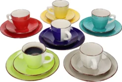 Esstisch Lieferungen Rabatte 30 18tlg Kaffeeservice Malaga Kaffee Tee-Gedeck 6Pers Kaffeetassen Dessertteller Abstrakt Handbemalt