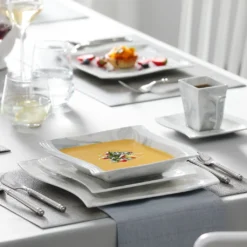 MALACASA, Serie Flora, 60 Tlg. Marmor Porzellan Geschirrset Kombiservice Tafelservice Mit Je 12 Kaffeetassen, 12 Untertassen, 12 Dessertteller, 12 Suppenteller Und 12 Flachteller -Esstisch Lieferungen Rabatte 63543336019e9e47575ed10ff048e493