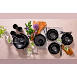 Mammoet Moon Geschirrset 6 Personen, Steingut, Bestehend Aus Tiefen Und Flachen Tellern Sowie Schalen – Je 6 Stück, Matt Schwarz, Moderne Form, Spülmaschinenfest -Esstisch Lieferungen Rabatte 6781fa78149ed8fb7ae721c4ba73fa91