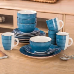 Vancasso Bella Steinzeug Kombiservice, 16 Teilig Geschirrset Für 4 Personen, Mit Je 4 Dessertteller, Speiseteller, Müslischalen, Kaffeebecher, Blau -Esstisch Lieferungen Rabatte 7132b233e4ba116513c393574a73d482