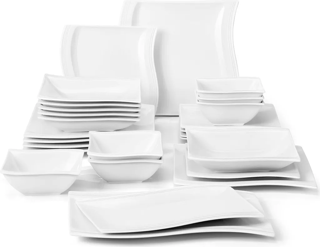 MALACASA, Serie Flora, 26 Tlg. Cremeweiß Porzellan Geschirrset Kombiservice Tafelservice Mit 6 Schalen, 6 Dessertteller, 6 Suppenteller, 6 Speiseteller Und 2 Rechteckigen Platten 3 MALACASA, Serie Flora, 26 Tlg. Cremeweiß Porzellan Geschirrset Kombiservice Tafelservice Mit 6 Schalen, 6 Dessertteller, 6 Suppenteller, 6 Speiseteller Und 2 Rechteckigen Platten