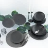 CreaTable 23211 Tafelservice Elements Collection Vesuvio Black Für 4 Personen, Steinzeug, Schwarz/grau (1 Set, 12-teilig) -Esstisch Lieferungen Rabatte 7407c71eb98f63e0662167c042e195cf