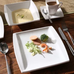 MALACASA, Serie Blance, 60 Tlg. Cremeweiß Porzellan Geschirrset Kombiservice Tafelservice Mit Je 12 Kaffeetassen, 12 Untertassen, 12 Dessertteller, 12 Suppenteller Und 12 Flachteller -Esstisch Lieferungen Rabatte 7657d72f4f90aaea592a31fcdadd6bc3