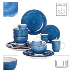 Vancasso Bella Steinzeug Kombiservice, 16 Teilig Geschirrset Für 4 Personen, Mit Je 4 Dessertteller, Speiseteller, Müslischalen, Kaffeebecher, Blau -Esstisch Lieferungen Rabatte 769dddf49ae38b98f01be3b9d8df5cf5