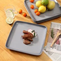 LOVECASA Tafelservice, 4-tlg Set Quadratische Speiseteller Aus Steingut, Flachteller, Frühstücksteller Für 4 Personen, Grau -Esstisch Lieferungen Rabatte 7a58051b32b351884f0d94a56d64a9aa