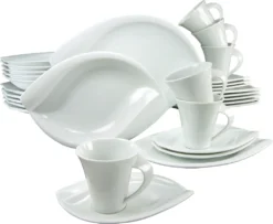 CreaTable 14742 Kombiservice Acacia Für 6 Personen + Uni, Porzellan, Oval, Weiß (1 Set, 30-teilig)